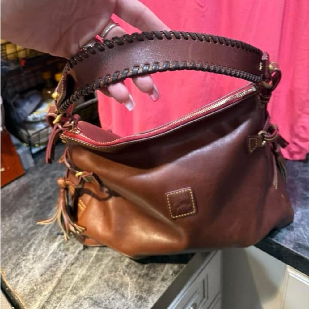 Dooney & Bourke Brown Leather Shoulder Bag with Brass Hardware - Picture 2 of 5